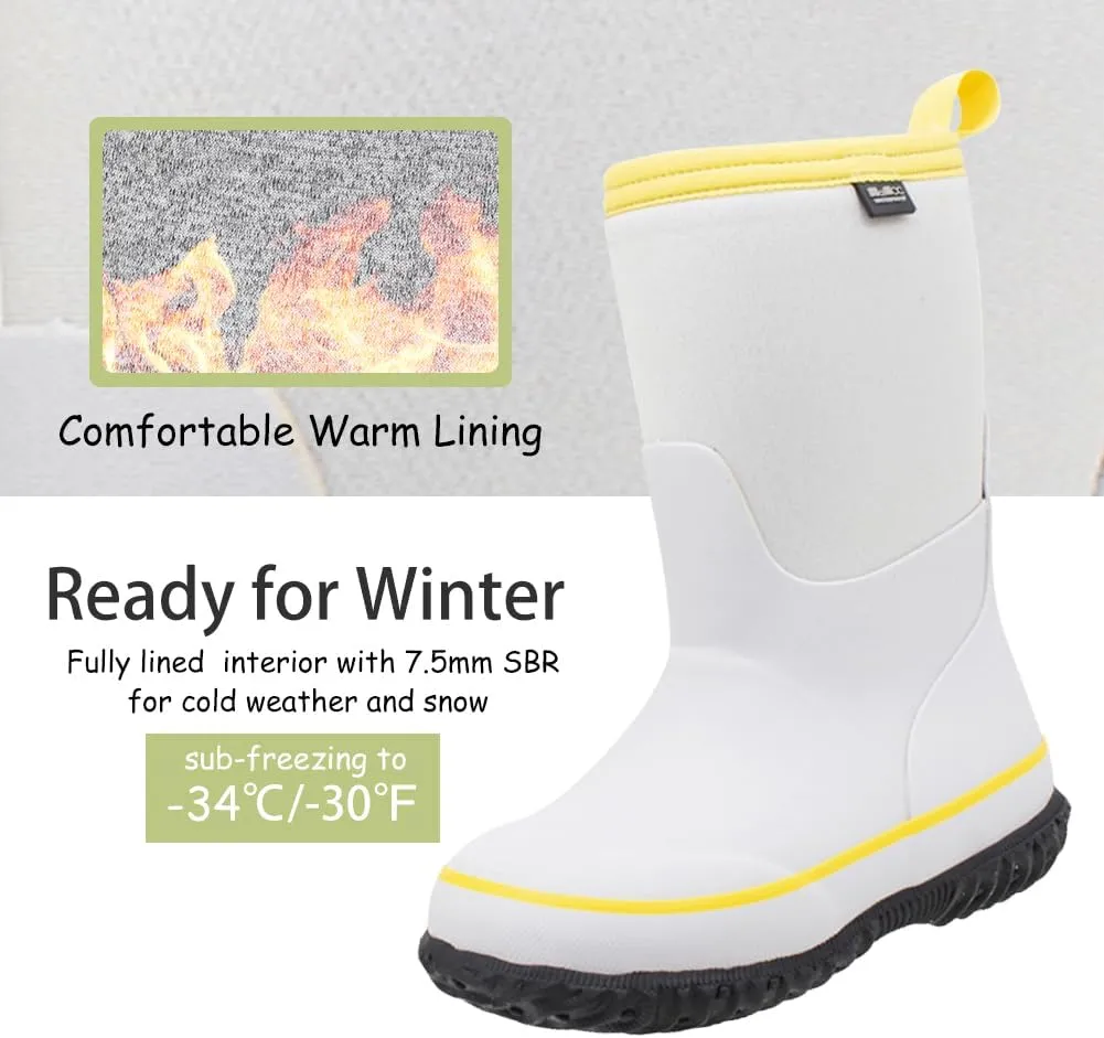 MCIKCC Kids Waterproof Rain Boots,High Snow Boots for Toddler Boys Girls,Textile Rubber Sole