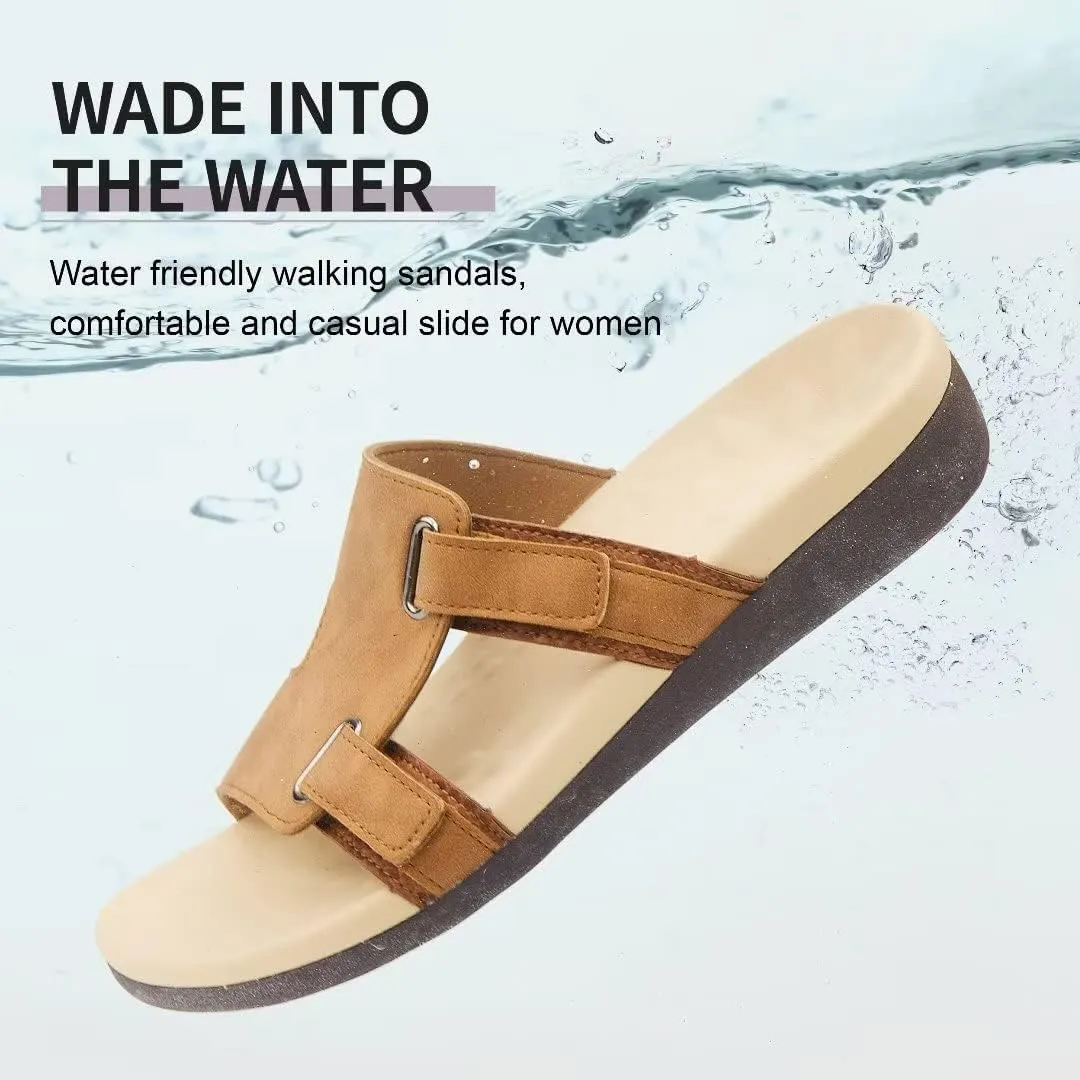 MEGNYA Comfortable Women's Walking Sandals, Arch Support Slides for Plantar Fasciitis Flat Feet, Casual Adjustable Strap Sandals for Orthopedic