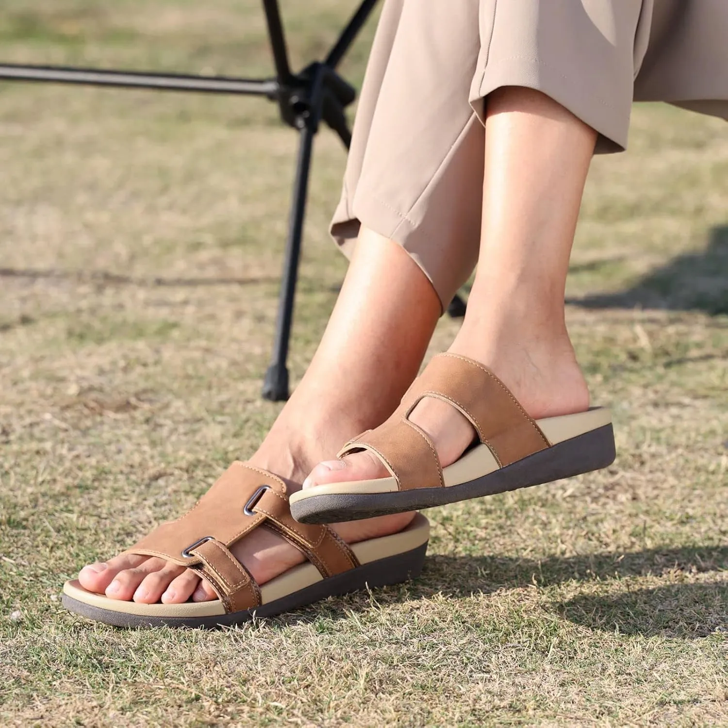 MEGNYA Comfortable Women's Walking Sandals, Arch Support Slides for Plantar Fasciitis Flat Feet, Casual Adjustable Strap Sandals for Orthopedic