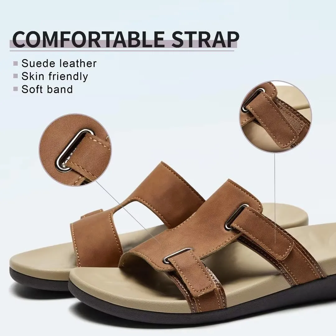 MEGNYA Comfortable Women's Walking Sandals, Arch Support Slides for Plantar Fasciitis Flat Feet, Casual Adjustable Strap Sandals for Orthopedic
