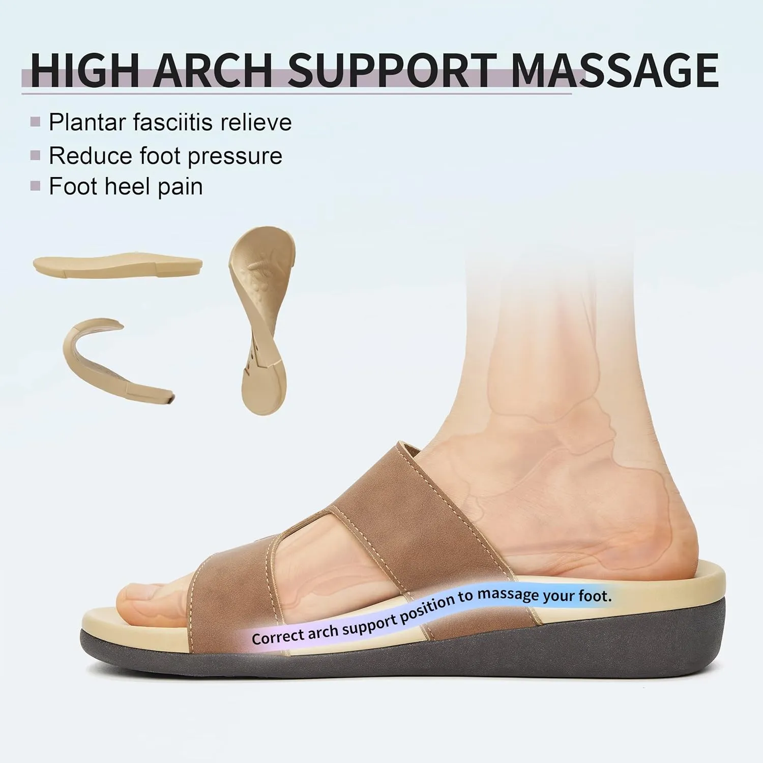 MEGNYA Comfortable Women's Walking Sandals, Arch Support Slides for Plantar Fasciitis Flat Feet, Casual Adjustable Strap Sandals for Orthopedic