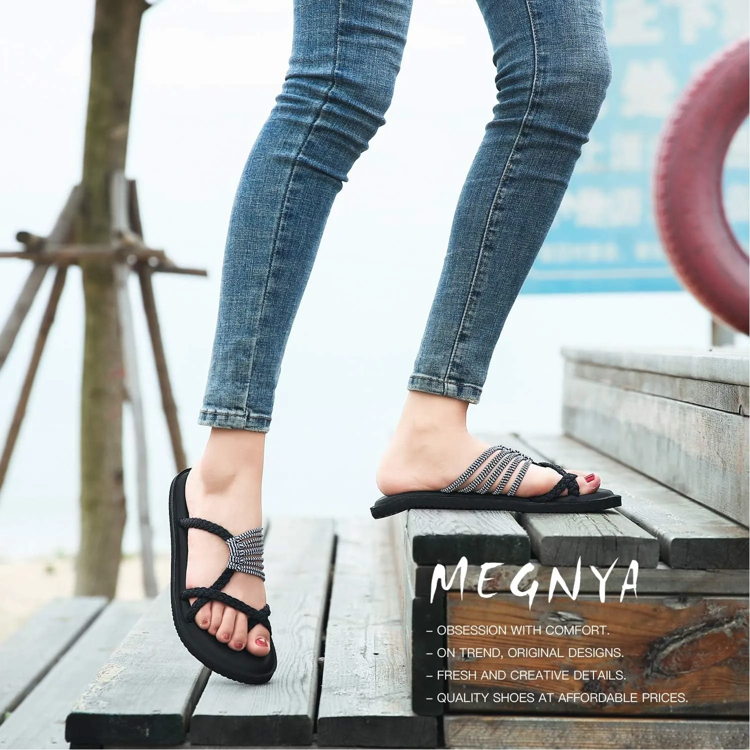 MEGNYA Yoga Mat Flip Flops for Women, Comfortable Foam Walking Sandals, Flexible and Lightweight Slippers for Beach/Holiday/Poolside/Outdoor Activities