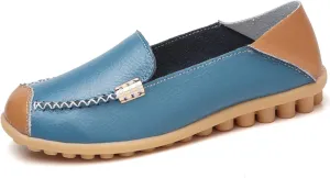 Meidiastra Womens Leather Loafers Slip On Flats Driving Shoes Working Fashion Round Toe Moccasins Wild Walking Flat Pumps Shoes