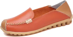 Meidiastra Womens Leather Loafers Slip On Flats Driving Shoes Working Fashion Round Toe Moccasins Wild Walking Flat Pumps Shoes