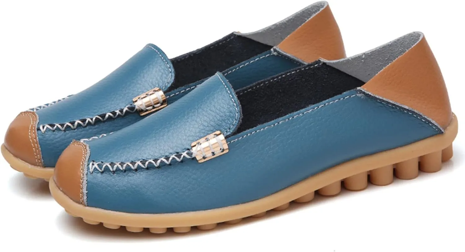 Meidiastra Womens Leather Loafers Slip On Flats Driving Shoes Working Fashion Round Toe Moccasins Wild Walking Flat Pumps Shoes
