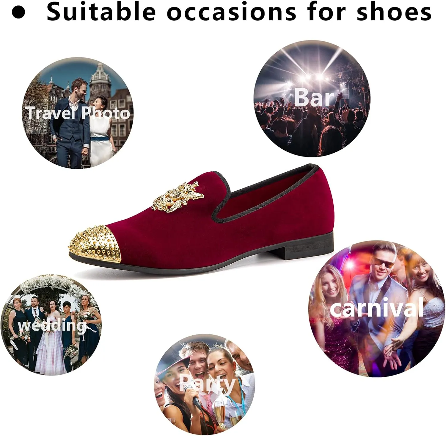 Meijiana Mens Velvet Loafers Dress Shoes with Metal Embellishments Party Luxury Loafer Shoes