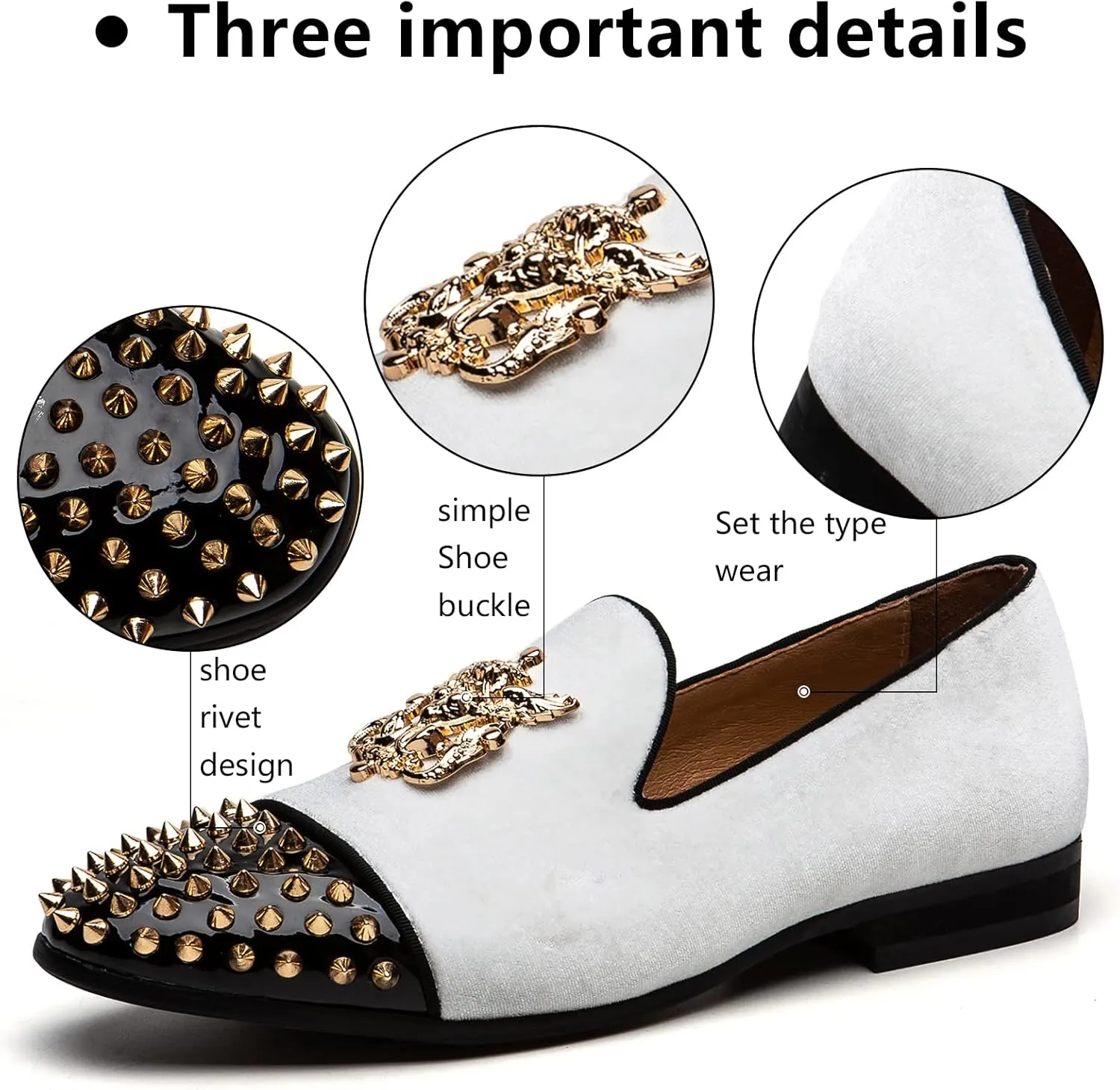 Meijiana Mens Velvet Loafers Dress Shoes with Metal Embellishments Party Luxury Loafer Shoes