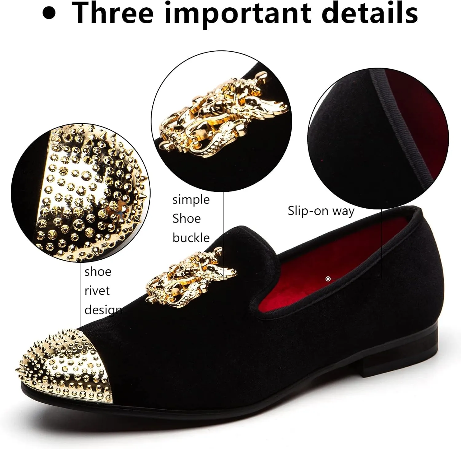 Meijiana Mens Velvet Loafers Dress Shoes with Metal Embellishments Party Luxury Loafer Shoes