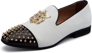 Meijiana Mens Velvet Loafers Dress Shoes with Metal Embellishments Party Luxury Loafer Shoes