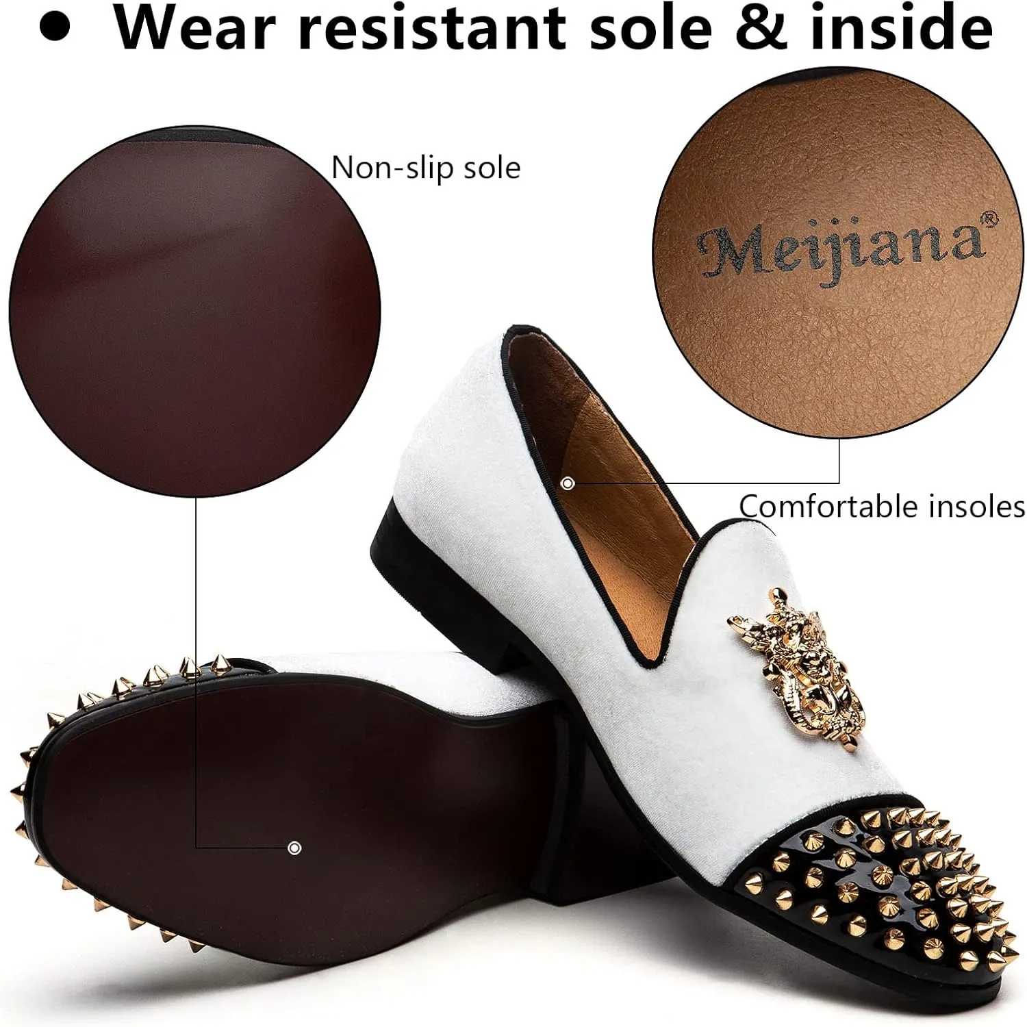 Meijiana Mens Velvet Loafers Dress Shoes with Metal Embellishments Party Luxury Loafer Shoes