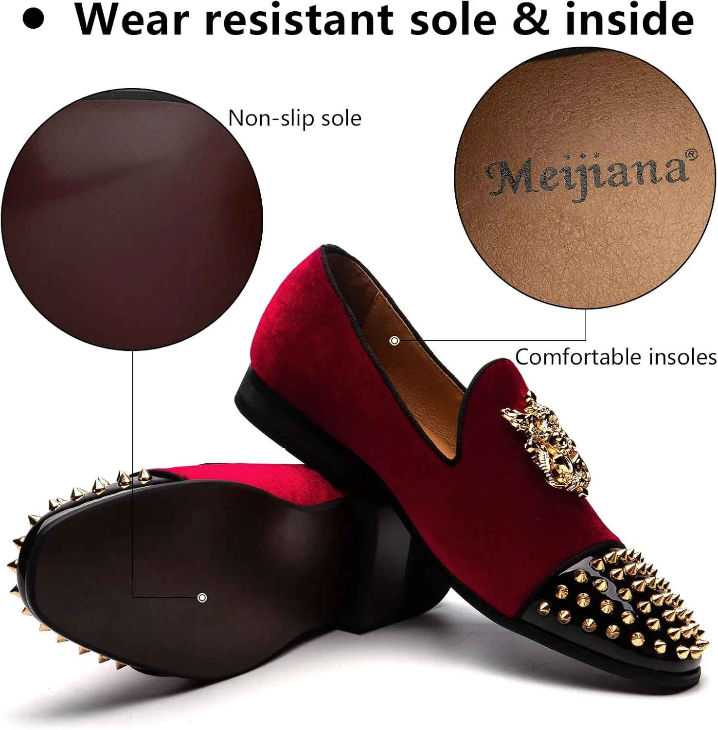 Meijiana Mens Velvet Loafers Dress Shoes with Metal Embellishments Party Luxury Loafer Shoes