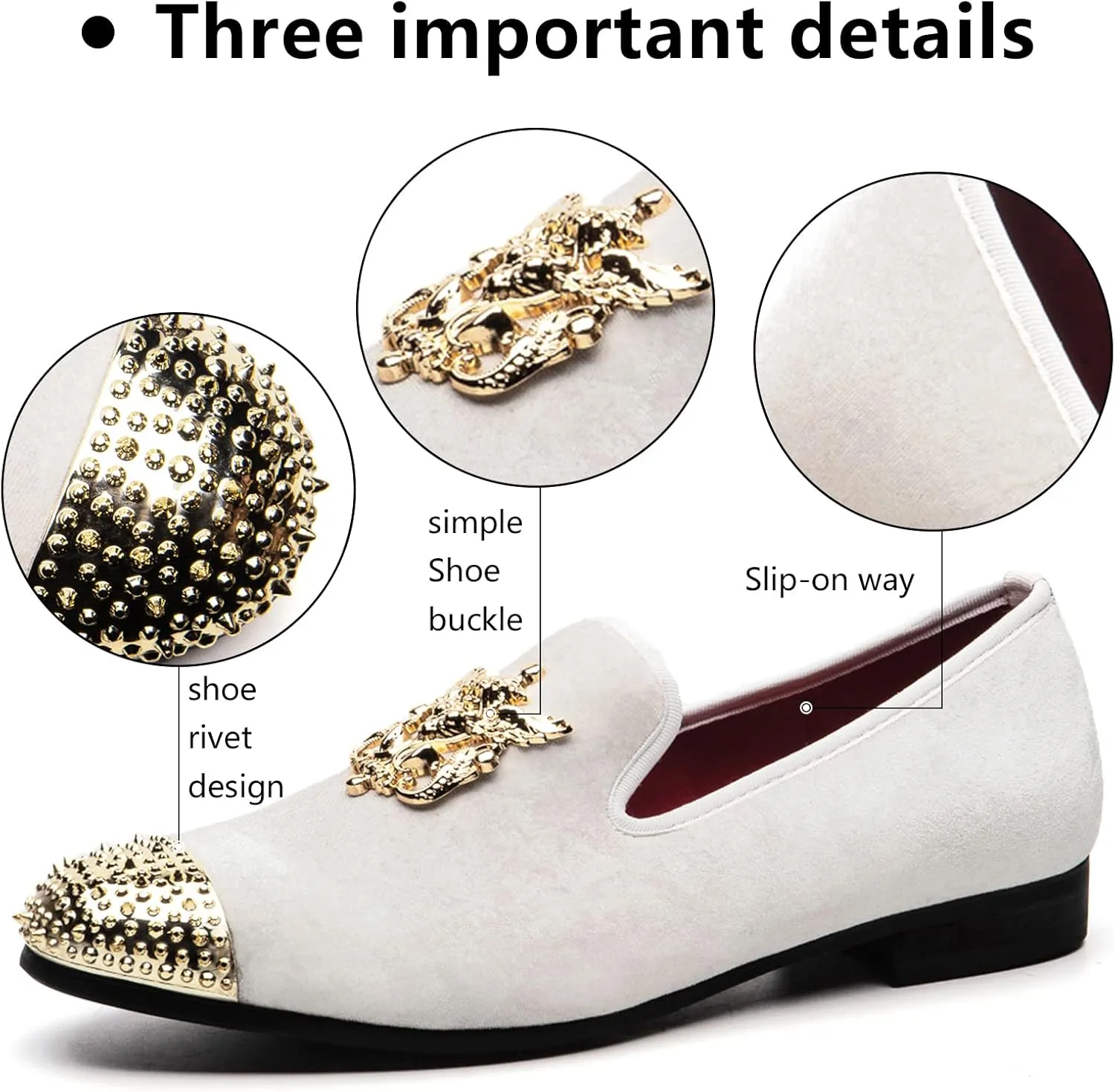 Meijiana Mens Velvet Loafers Dress Shoes with Metal Embellishments Party Luxury Loafer Shoes