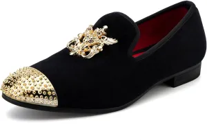 Meijiana Mens Velvet Loafers Dress Shoes with Metal Embellishments Party Luxury Loafer Shoes