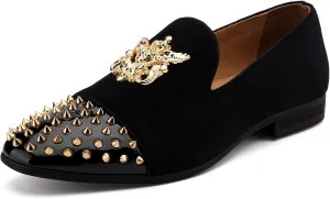 Meijiana Mens Velvet Loafers Dress Shoes with Metal Embellishments Party Luxury Loafer Shoes