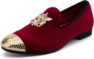 Meijiana Mens Velvet Loafers Dress Shoes with Metal Embellishments Party Luxury Loafer Shoes