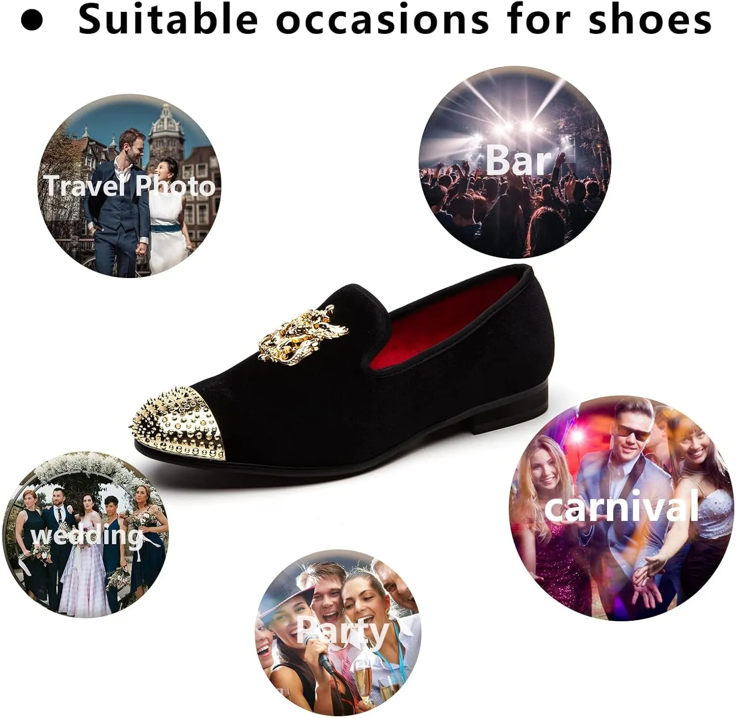 Meijiana Mens Velvet Loafers Dress Shoes with Metal Embellishments Party Luxury Loafer Shoes