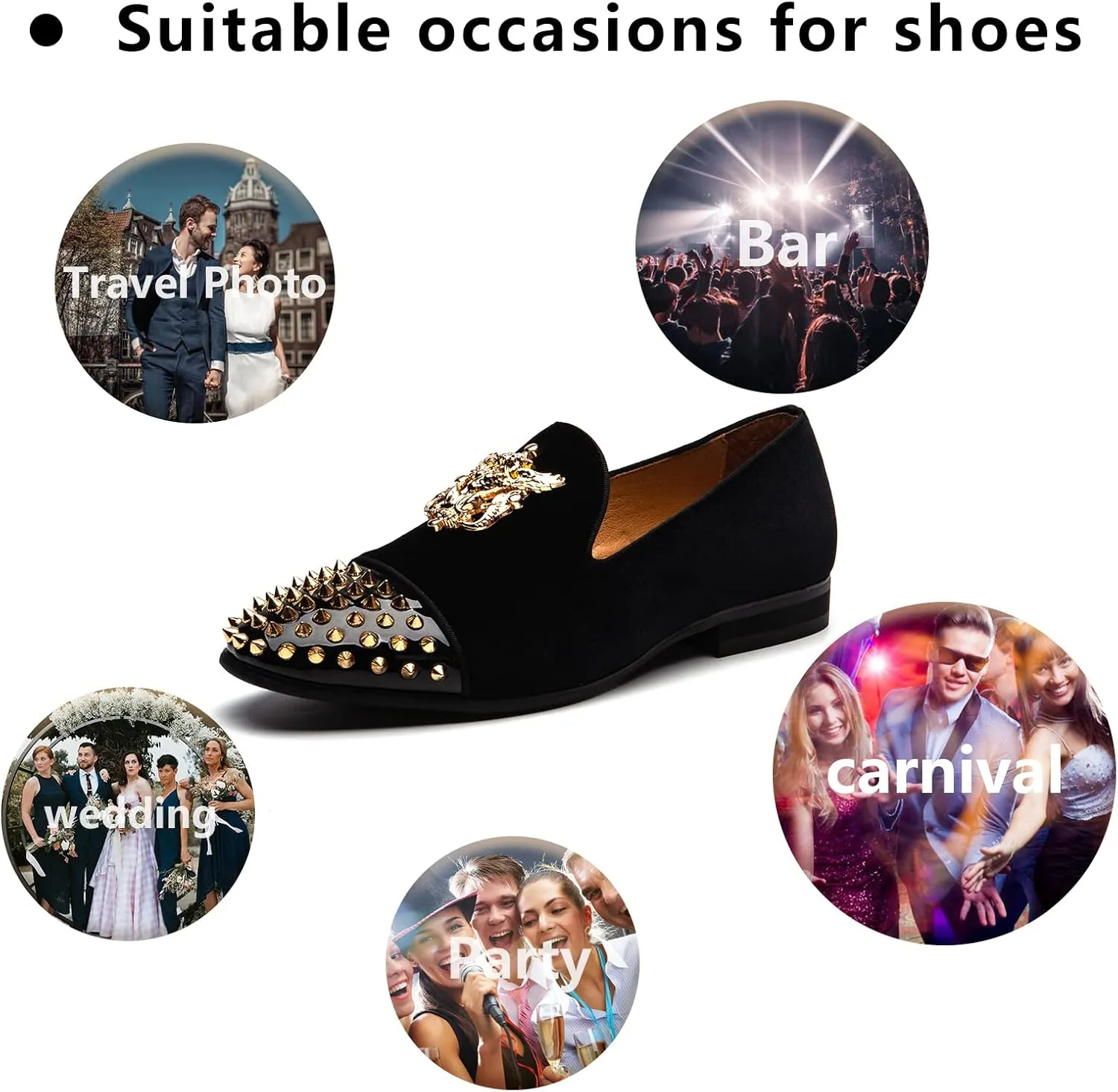 Meijiana Mens Velvet Loafers Dress Shoes with Metal Embellishments Party Luxury Loafer Shoes