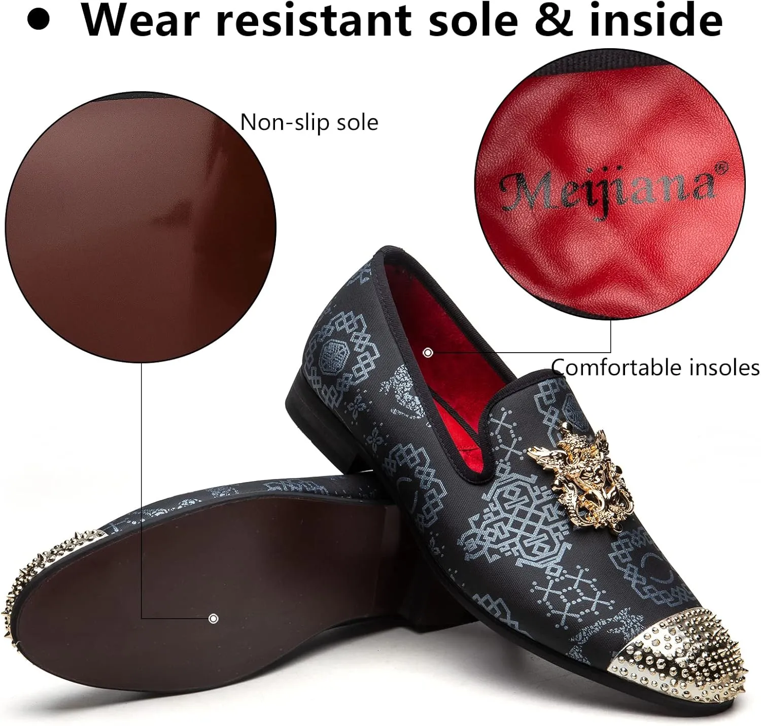 Meijiana Mens Velvet Loafers Dress Shoes with Metal Embellishments Party Luxury Loafer Shoes