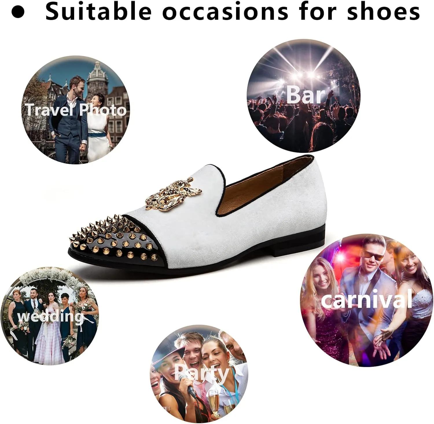 Meijiana Mens Velvet Loafers Dress Shoes with Metal Embellishments Party Luxury Loafer Shoes