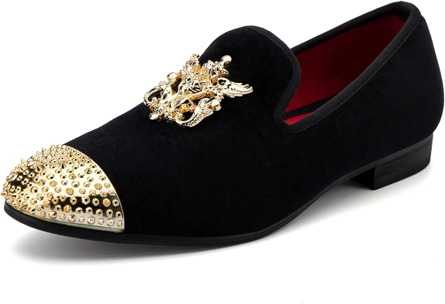 Meijiana Mens Velvet Loafers Dress Shoes with Metal Embellishments Party Luxury Loafer Shoes