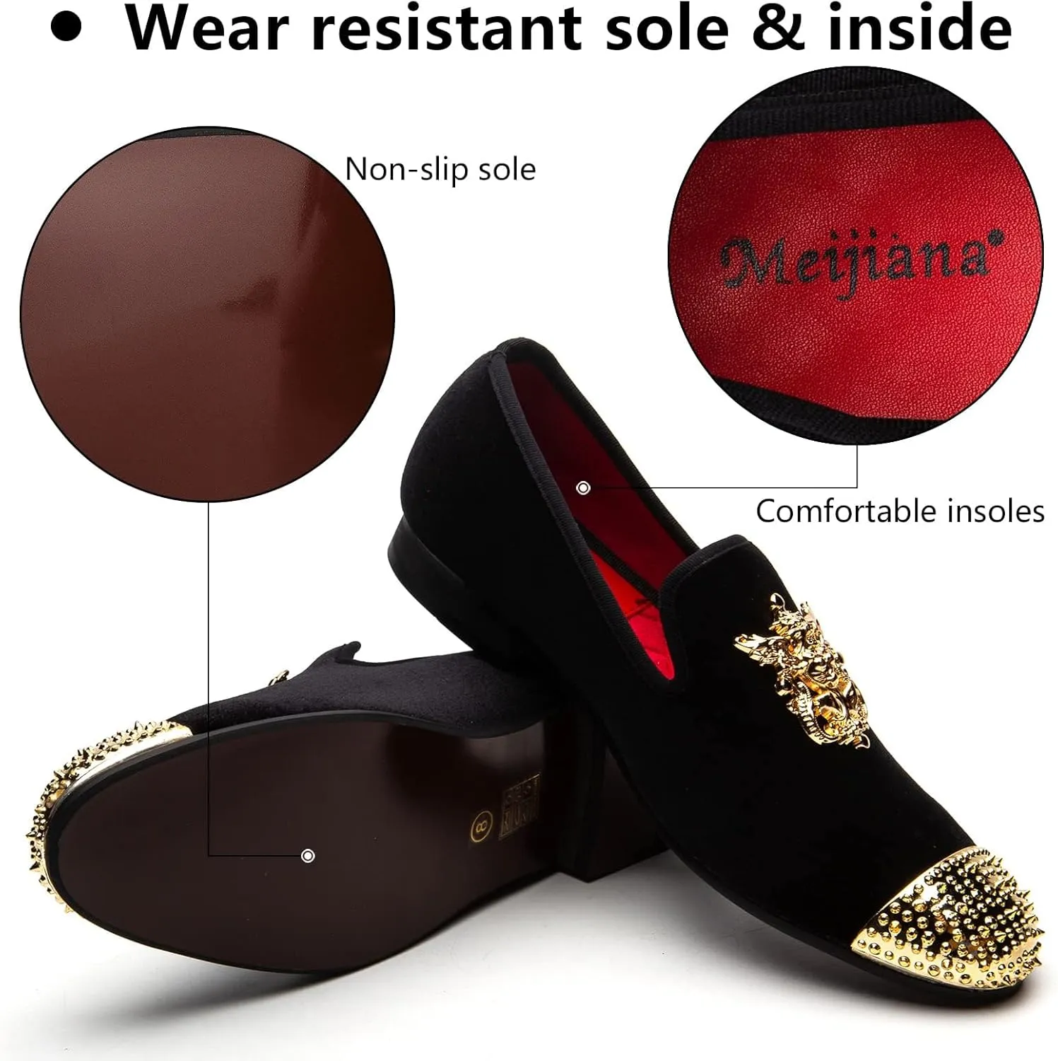 Meijiana Mens Velvet Loafers Dress Shoes with Metal Embellishments Party Luxury Loafer Shoes