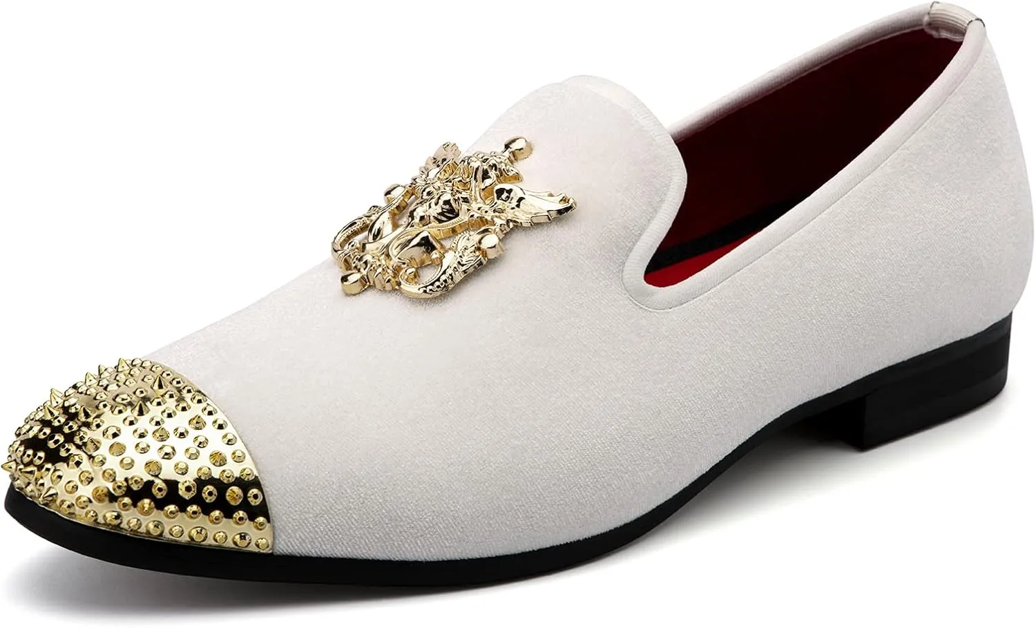 Meijiana Mens Velvet Loafers Dress Shoes with Metal Embellishments Party Luxury Loafer Shoes