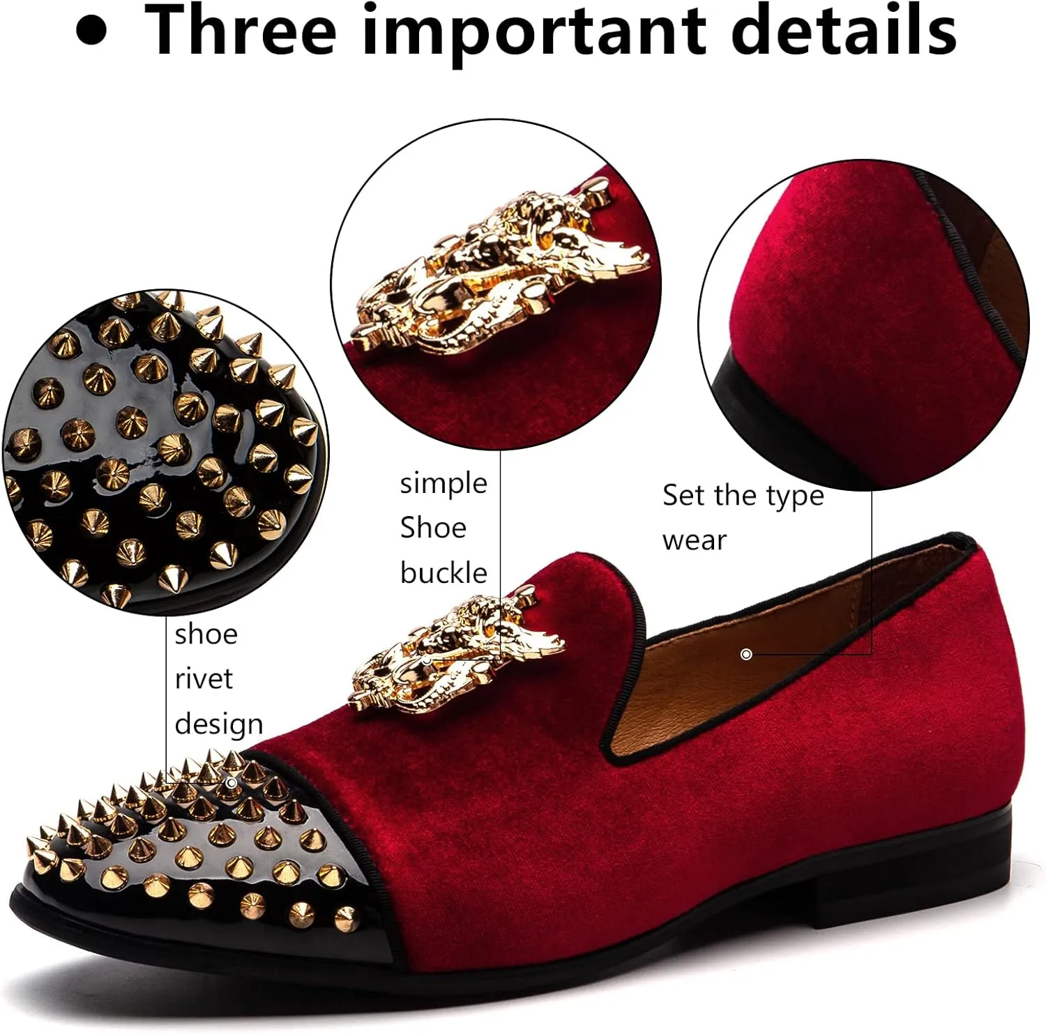 Meijiana Mens Velvet Loafers Dress Shoes with Metal Embellishments Party Luxury Loafer Shoes