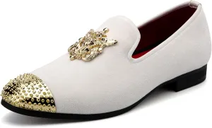 Meijiana Mens Velvet Loafers Dress Shoes with Metal Embellishments Party Luxury Loafer Shoes