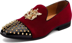 Meijiana Mens Velvet Loafers Dress Shoes with Metal Embellishments Party Luxury Loafer Shoes