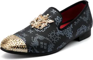 Meijiana Mens Velvet Loafers Dress Shoes with Metal Embellishments Party Luxury Loafer Shoes
