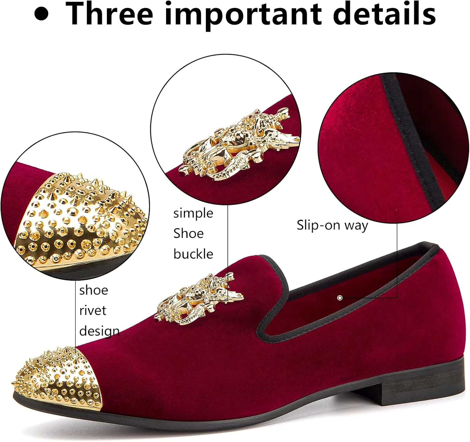 Meijiana Mens Velvet Loafers Dress Shoes with Metal Embellishments Party Luxury Loafer Shoes