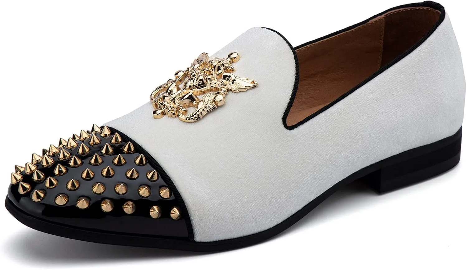 Meijiana Mens Velvet Loafers Dress Shoes with Metal Embellishments Party Luxury Loafer Shoes
