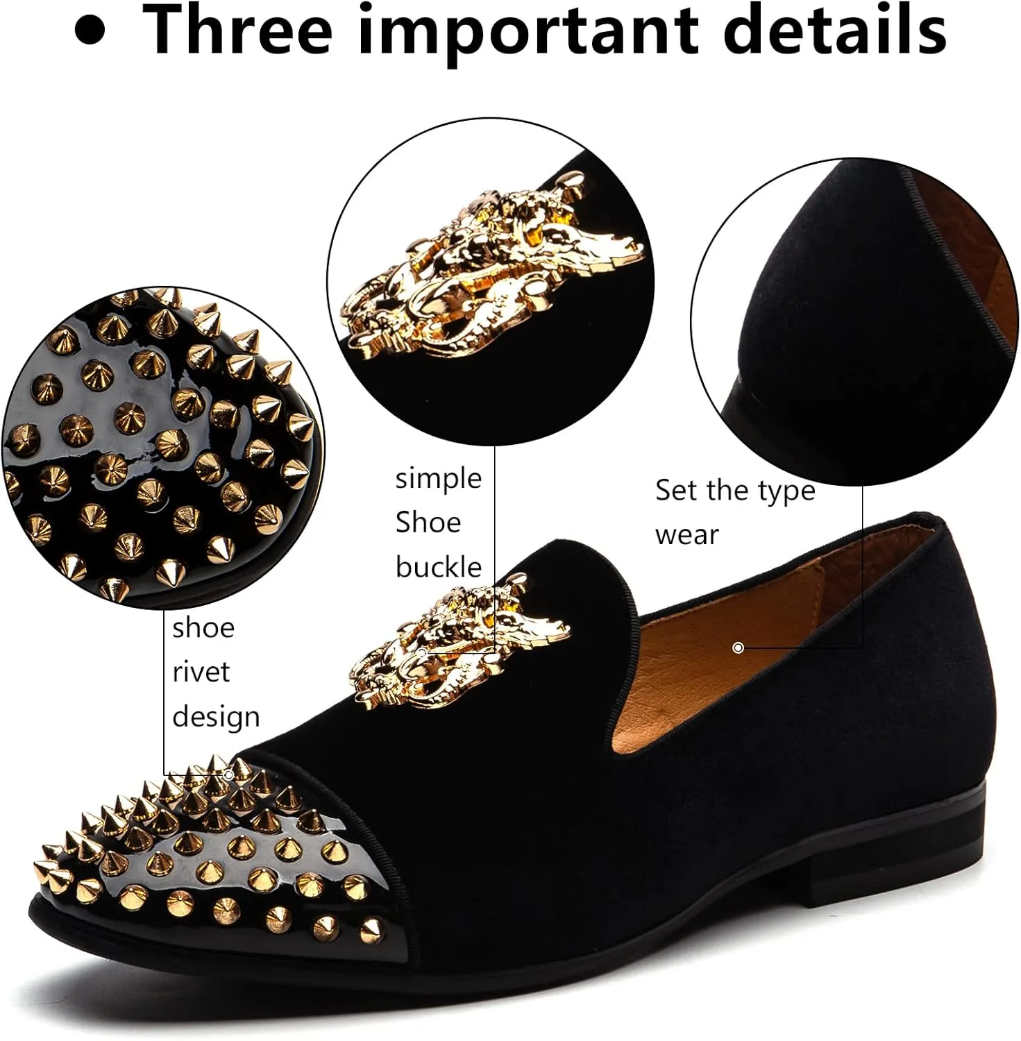 Meijiana Mens Velvet Loafers Dress Shoes with Metal Embellishments Party Luxury Loafer Shoes