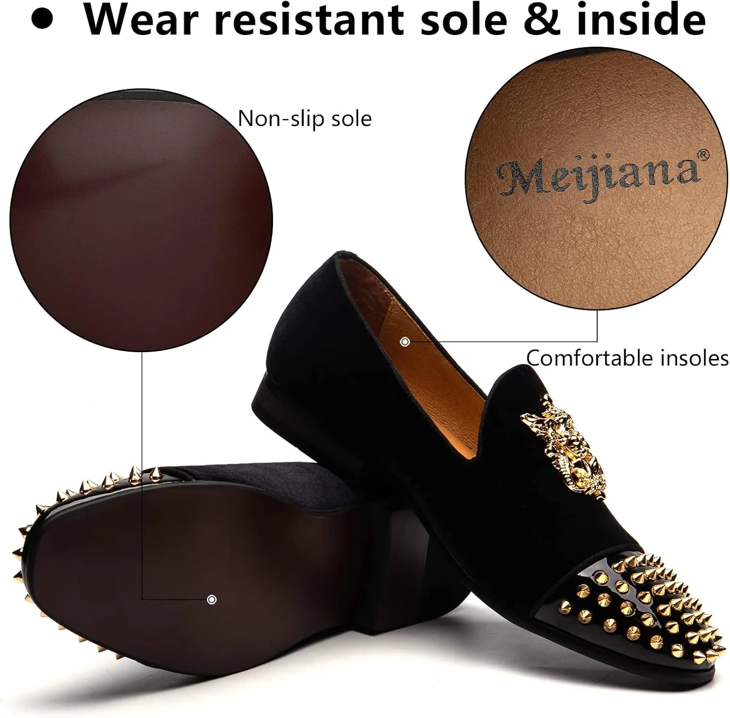 Meijiana Mens Velvet Loafers Dress Shoes with Metal Embellishments Party Luxury Loafer Shoes