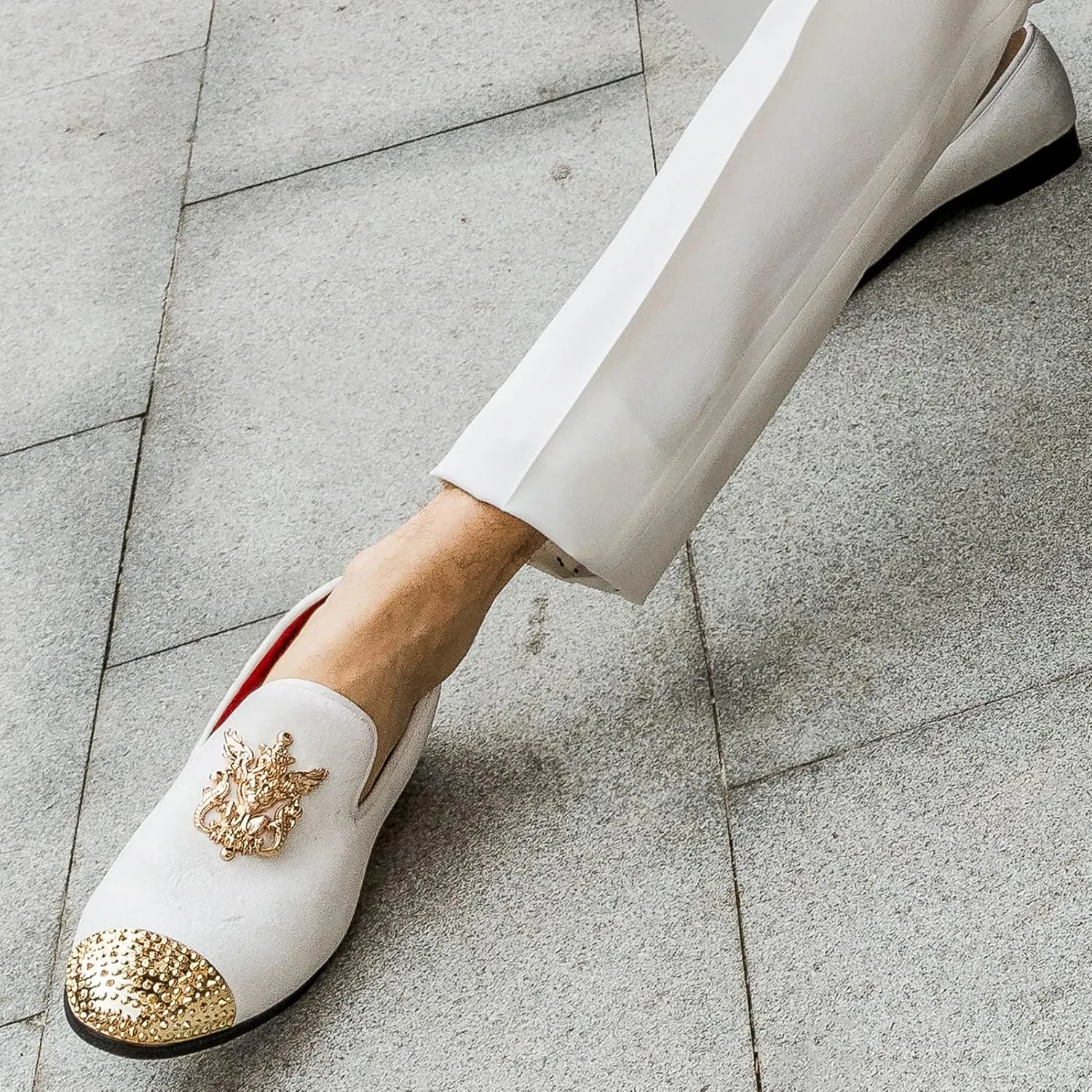 Meijiana Mens Velvet Loafers Dress Shoes with Metal Embellishments Party Luxury Loafer Shoes