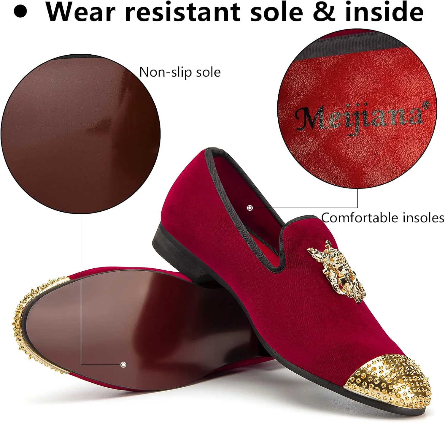 Meijiana Mens Velvet Loafers Dress Shoes with Metal Embellishments Party Luxury Loafer Shoes
