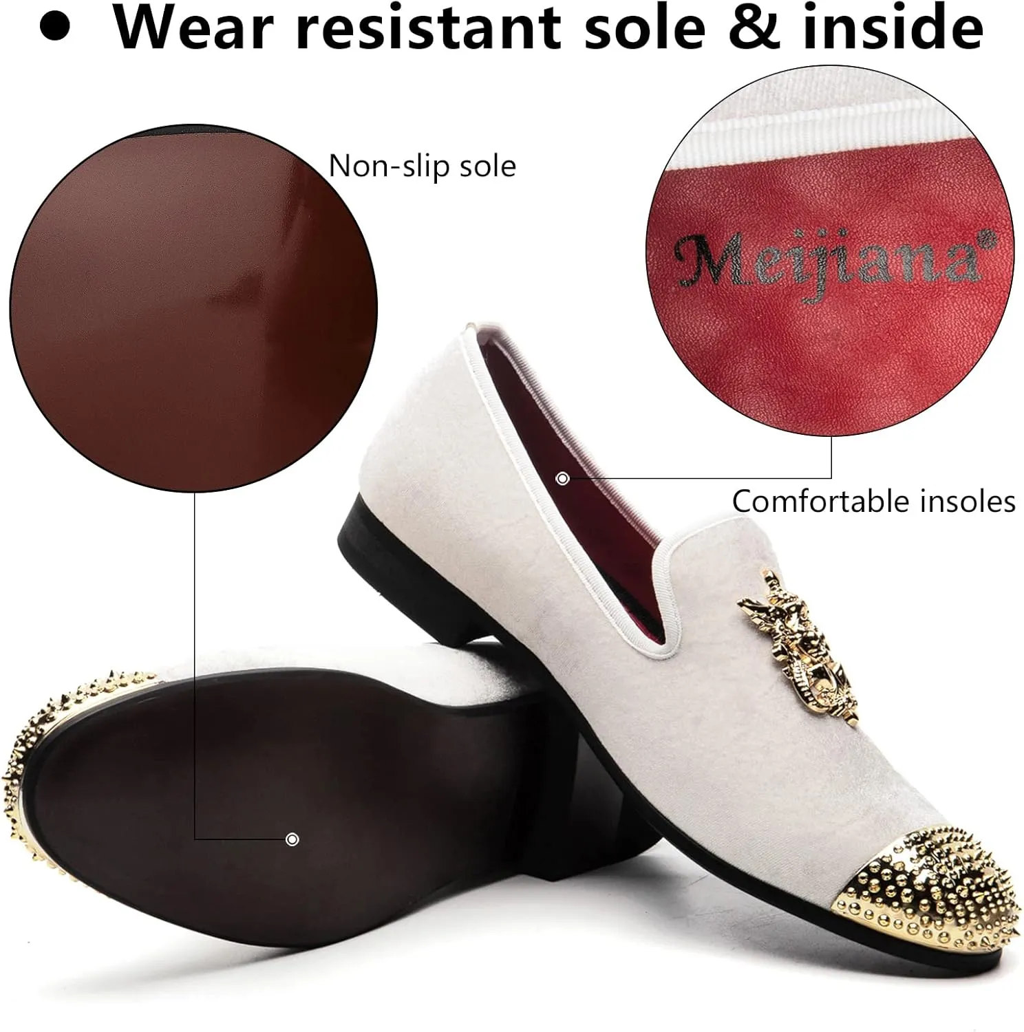 Meijiana Mens Velvet Loafers Dress Shoes with Metal Embellishments Party Luxury Loafer Shoes