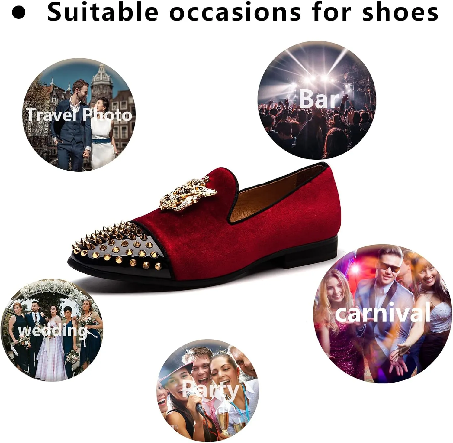 Meijiana Mens Velvet Loafers Dress Shoes with Metal Embellishments Party Luxury Loafer Shoes
