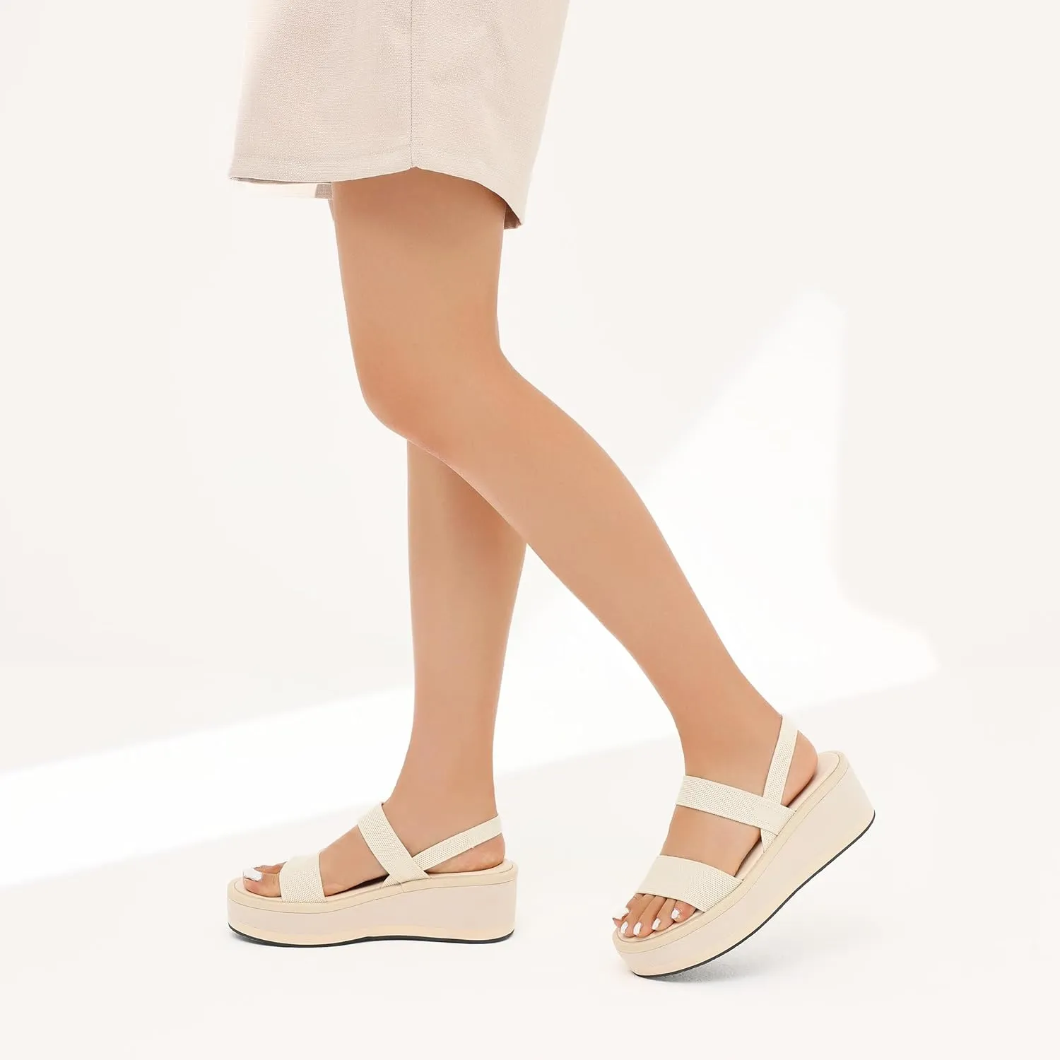 MeiLuSi Women's Platform Wedges Sandals Comfortable Walking Sandals Elastic Strap Comfy Wedges 2025 Spring Summer Casual Shoes Slip On