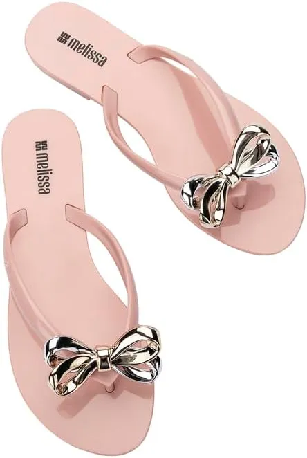Melissa Harmonic Eclipse Womens Fashion Sandals - Dressy Flip Flops with Metallic Bow - Lightweight PVC, Flexible Design - Summer Sandals for Women, Flat & Flexible
