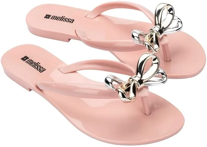 Melissa Harmonic Eclipse Womens Fashion Sandals - Dressy Flip Flops with Metallic Bow - Lightweight PVC, Flexible Design - Summer Sandals for Women, Flat & Flexible