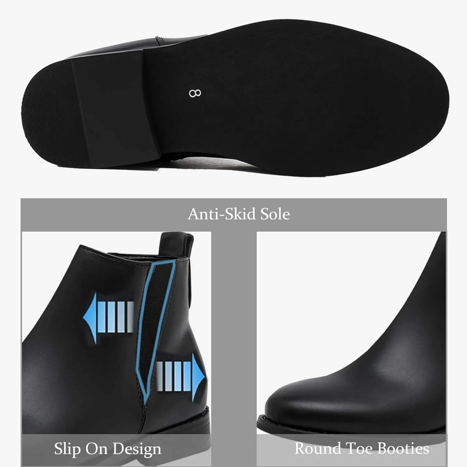 MEMON Womens Black Chelsea Boots,Suede Booties Low Heel,Casual Elastic Ankle Boots,Slip On Dress Boots For Women