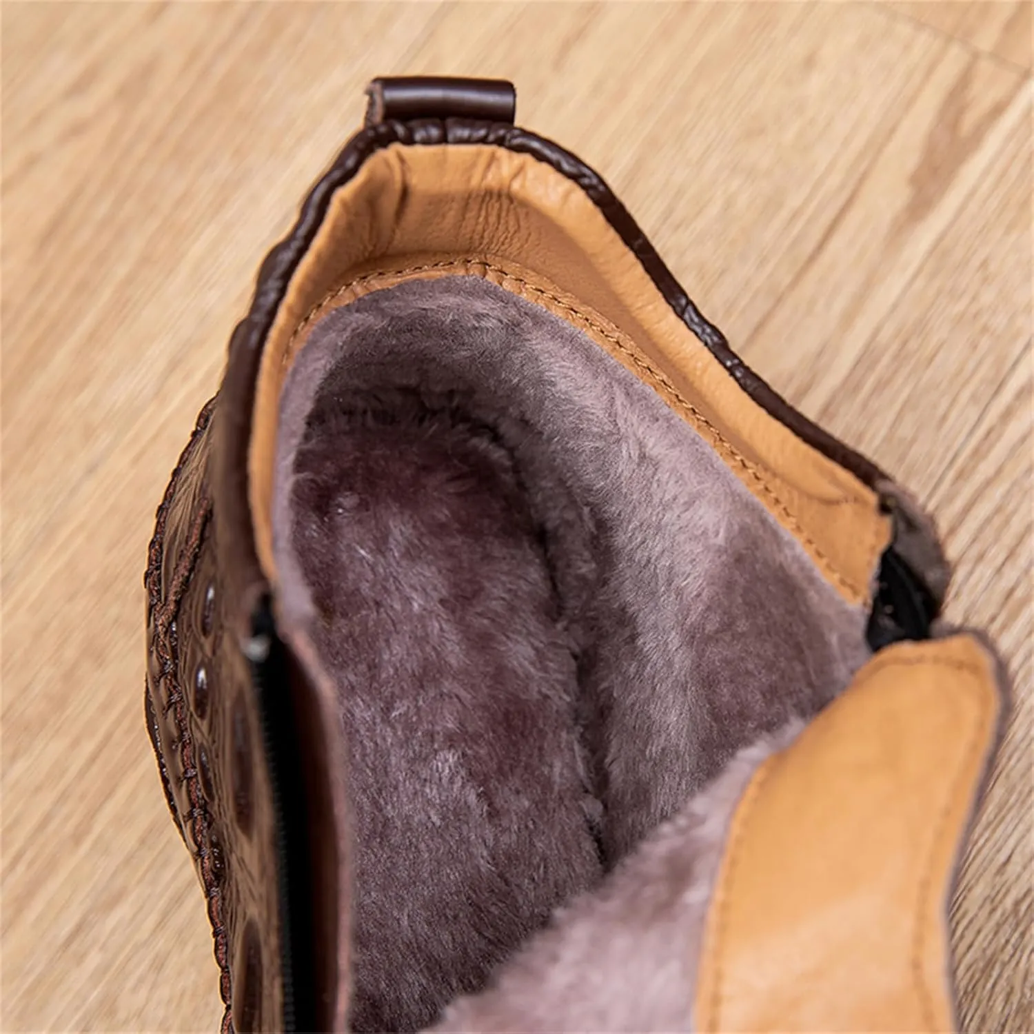 Mens Boot Side Zipper Ankle Dress Patent Leather Formal Boots Fashion Luxury Crocodile Pattern Luxury Classic Outdoor Non-Slip High-Top Fur Lined Loafers