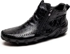 Mens Boot Side Zipper Ankle Dress Patent Leather Formal Boots Fashion Luxury Crocodile Pattern Luxury Classic Outdoor Non-Slip High-Top Fur Lined Loafers