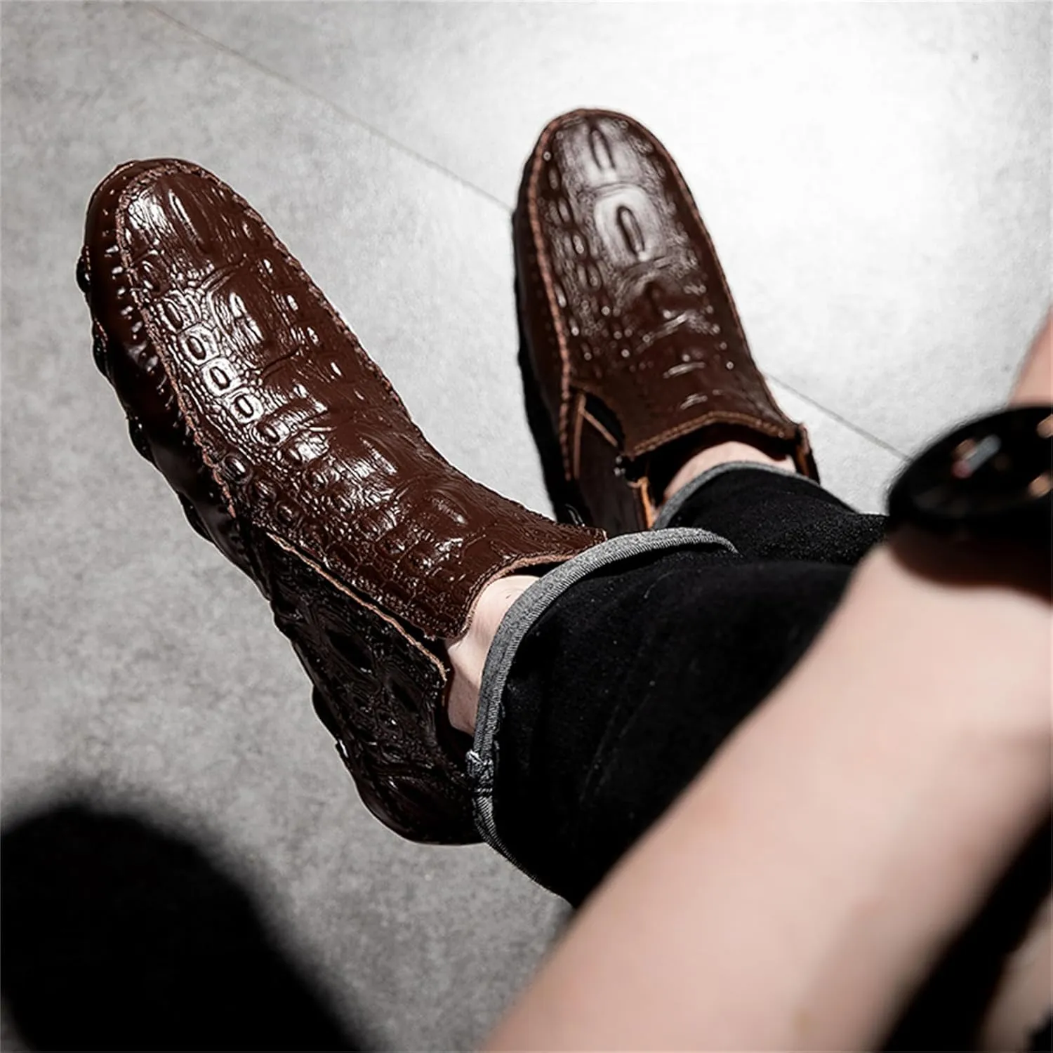 Mens Boot Side Zipper Ankle Dress Patent Leather Formal Boots Fashion Luxury Crocodile Pattern Luxury Classic Outdoor Non-Slip High-Top Fur Lined Loafers