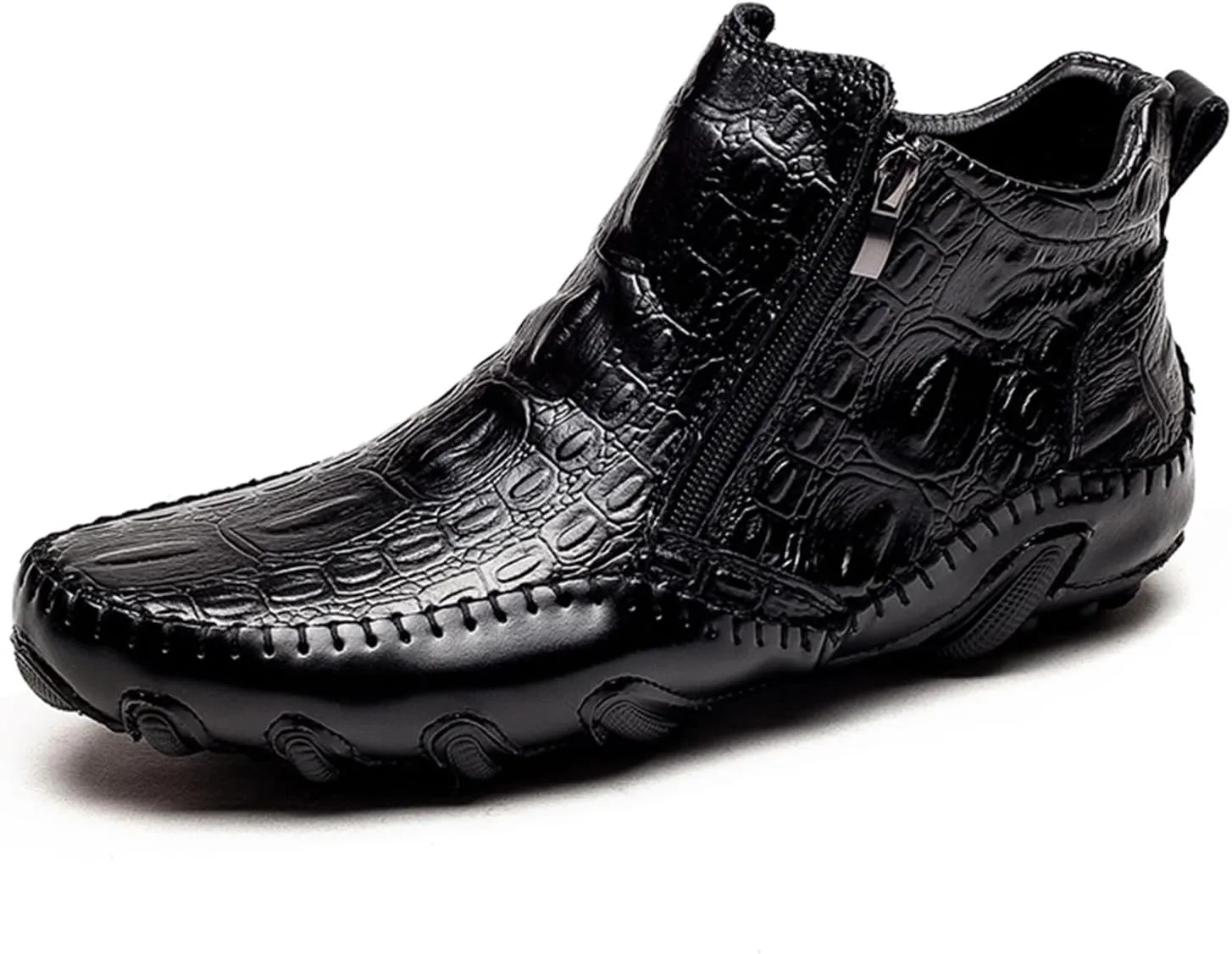 Mens Boot Side Zipper Ankle Dress Patent Leather Formal Boots Fashion Luxury Crocodile Pattern Luxury Classic Outdoor Non-Slip High-Top Fur Lined Loafers