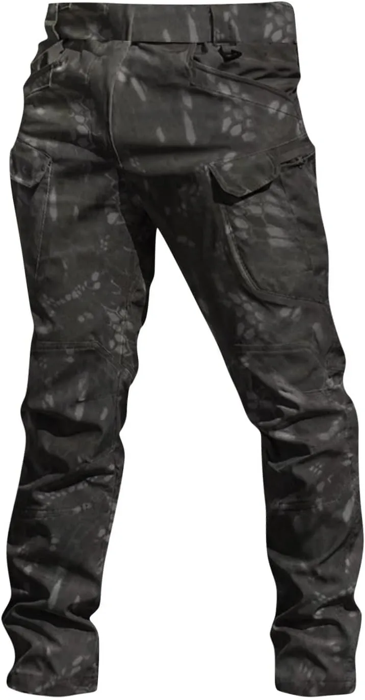 Mens Cargo Pants Water Resistant Relaxed Fit Hiking Work Pants Multi Pockets Ripstop Flex Baggy Camo Tactical Pants