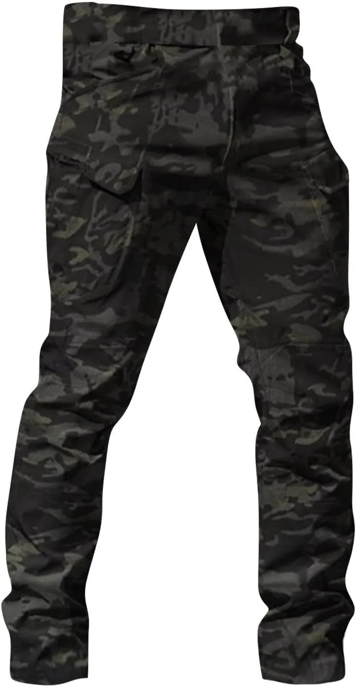 Mens Cargo Pants Water Resistant Relaxed Fit Hiking Work Pants Multi Pockets Ripstop Flex Baggy Camo Tactical Pants