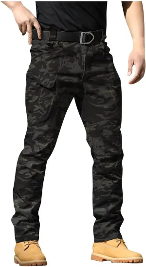 Mens Cargo Pants Water Resistant Relaxed Fit Hiking Work Pants Multi Pockets Ripstop Flex Baggy Camo Tactical Pants