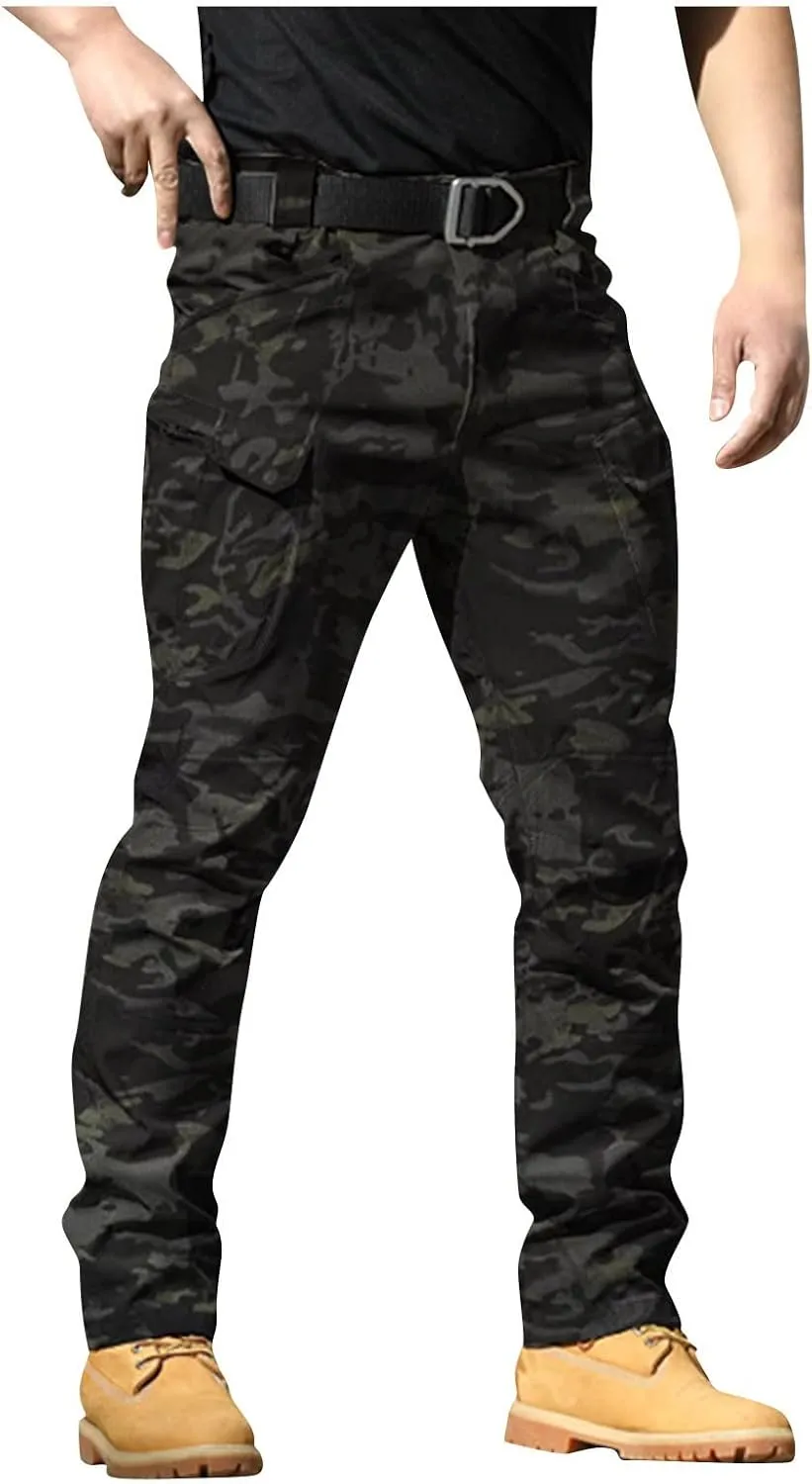 Mens Cargo Pants Water Resistant Relaxed Fit Hiking Work Pants Multi Pockets Ripstop Flex Baggy Camo Tactical Pants